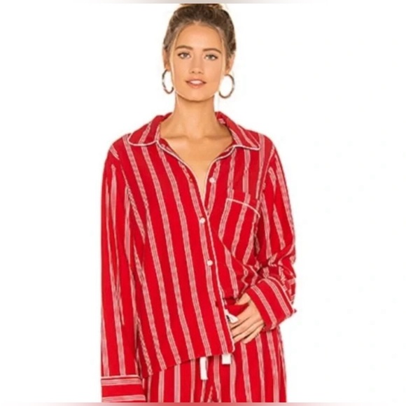 Elegant Red Striped Women's Pajama Top - Picture 1 of 2